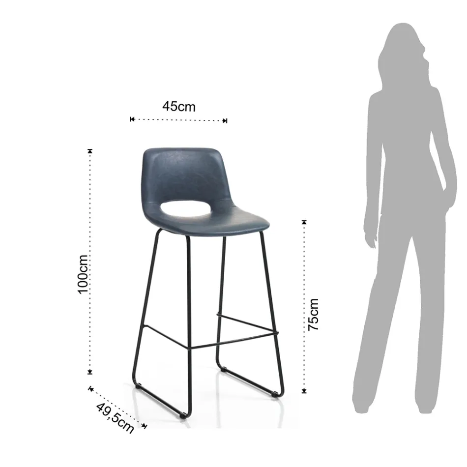 Hoge keukenkruk in synthetisch leer en zwart metaal 2 stuks - Yuri Viadurini