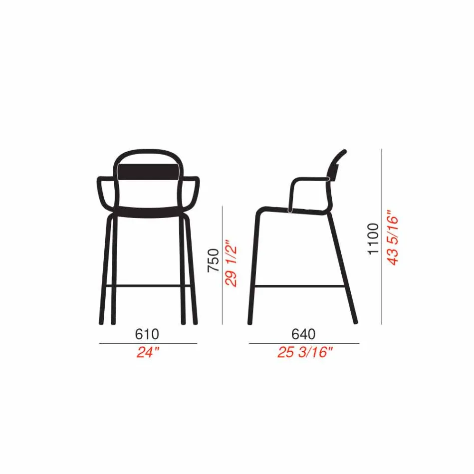 Hoge buitenkruk in aluminium met armleuningen gemaakt in Italië - Selima Viadurini
