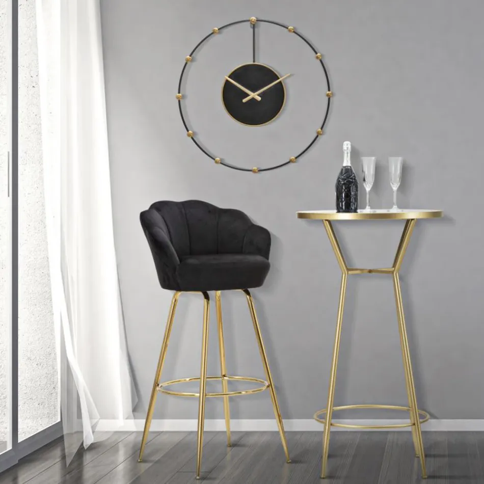 Hoge kruk in goudkleurig ijzer met zitting bedekt met fluweel - Annina Viadurini