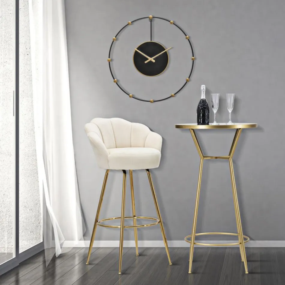 Hoge kruk in goudkleurig ijzer met zitting bedekt met fluweel - Annina Viadurini