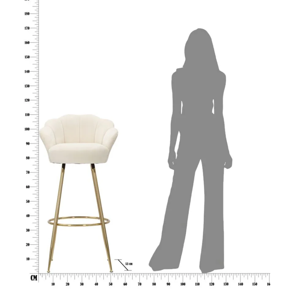 Hoge kruk in goudkleurig ijzer met zitting bedekt met fluweel - Annina Viadurini