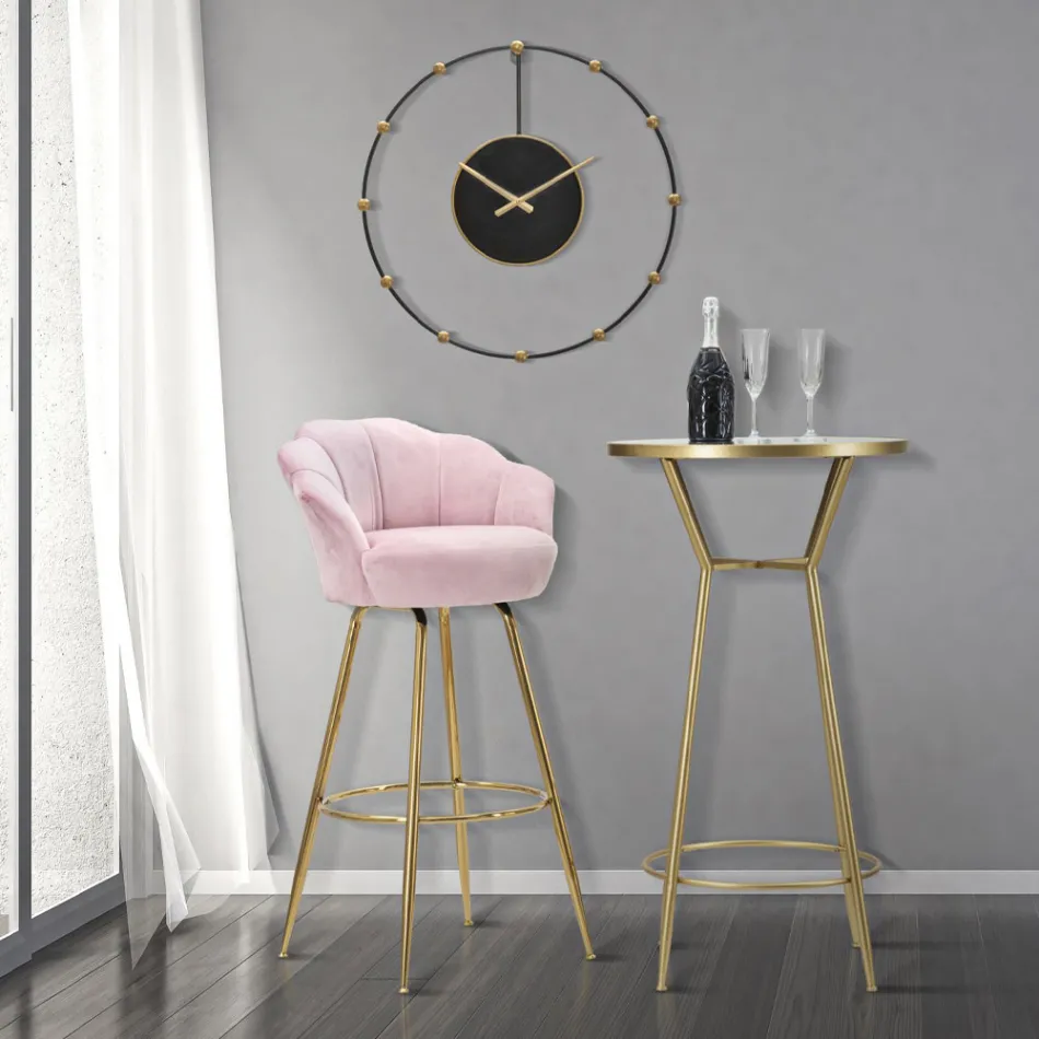 Hoge kruk in goudkleurig ijzer met zitting bedekt met fluweel - Annina Viadurini