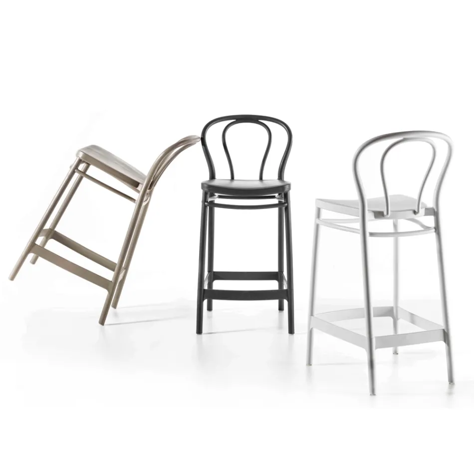 Hoge polypropyleen kruk met voetsteun, 4 stuks - Gaya Viadurini