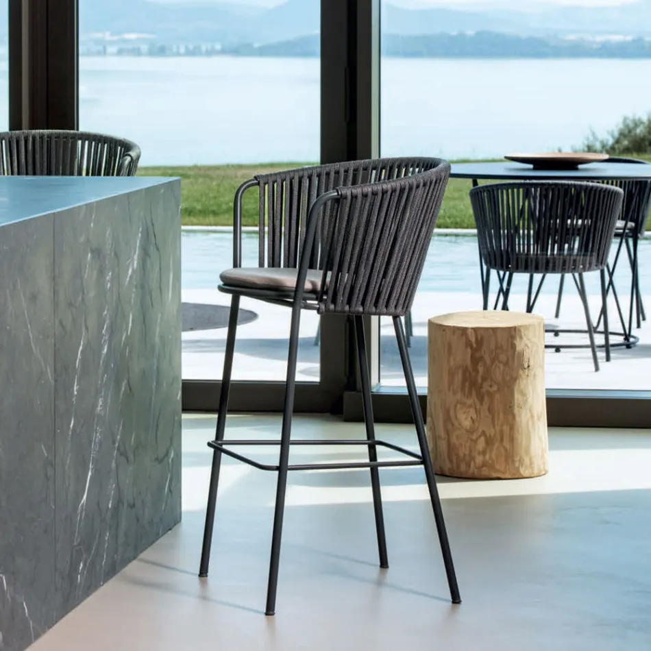 Buitenbarkruk van gegalvaniseerd staal en touw Made in Italy - Bronn Viadurini