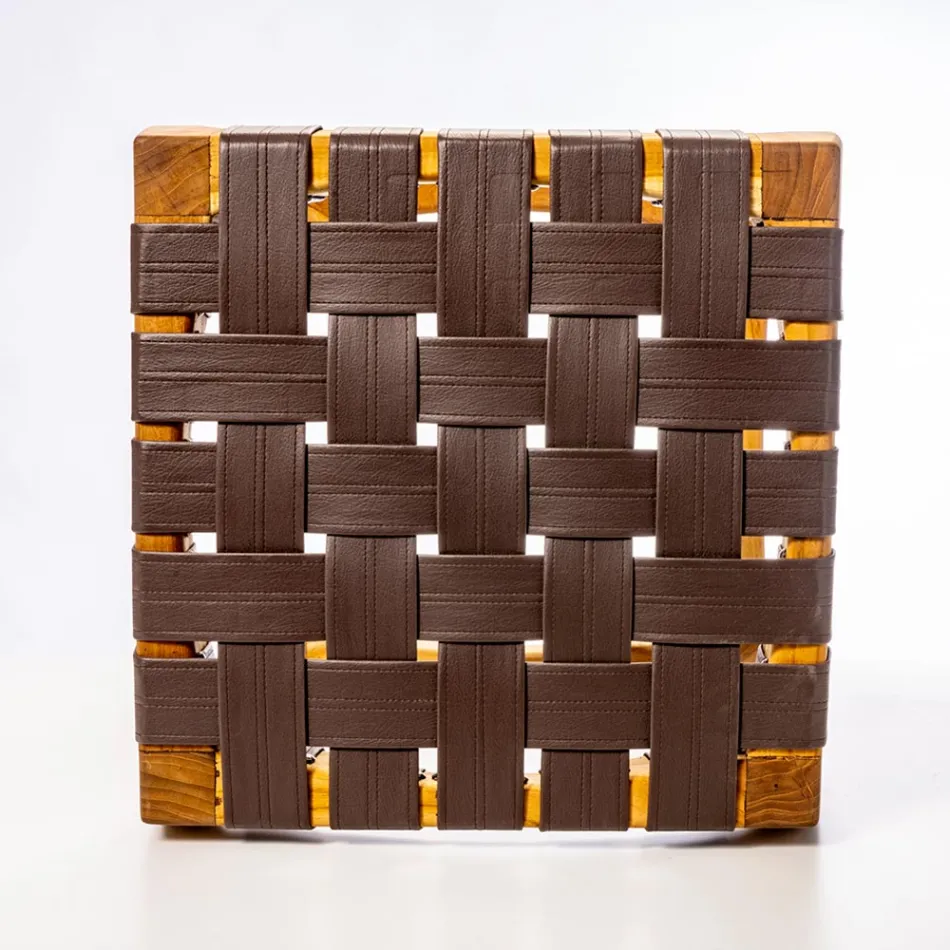 Design badkamerkruk gemaakt van teakhout met geweven zitting - Yucca Viadurini