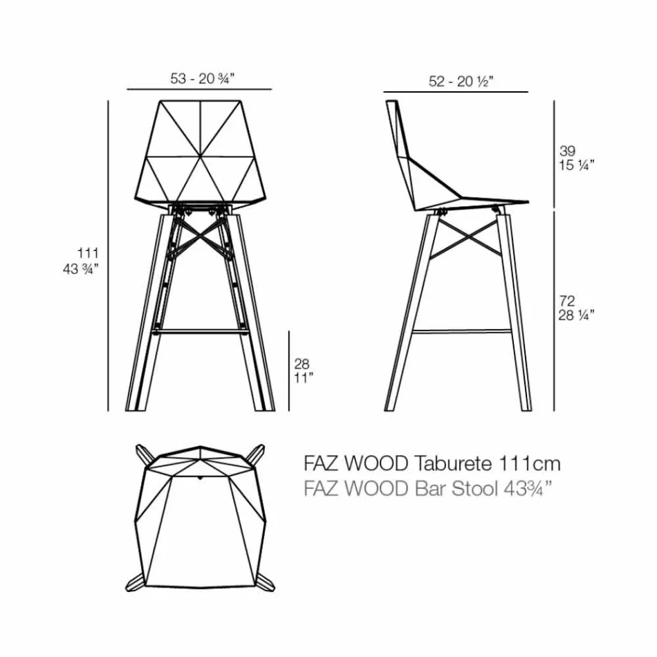 Barkruk voor binnen in hout en kunststof in verschillende kleuren - Faz Wood van Vondom Viadurini