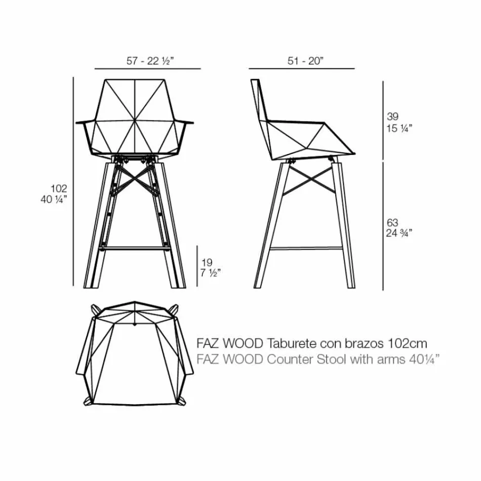 Keukenkruk met armleuningen in hout en kunststof - Faz Wood van Vondom Viadurini