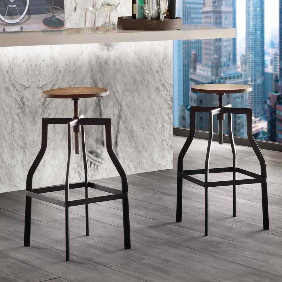 Design kruk in metaal en hout, verstelbaar product Italië Livorno Viadurini