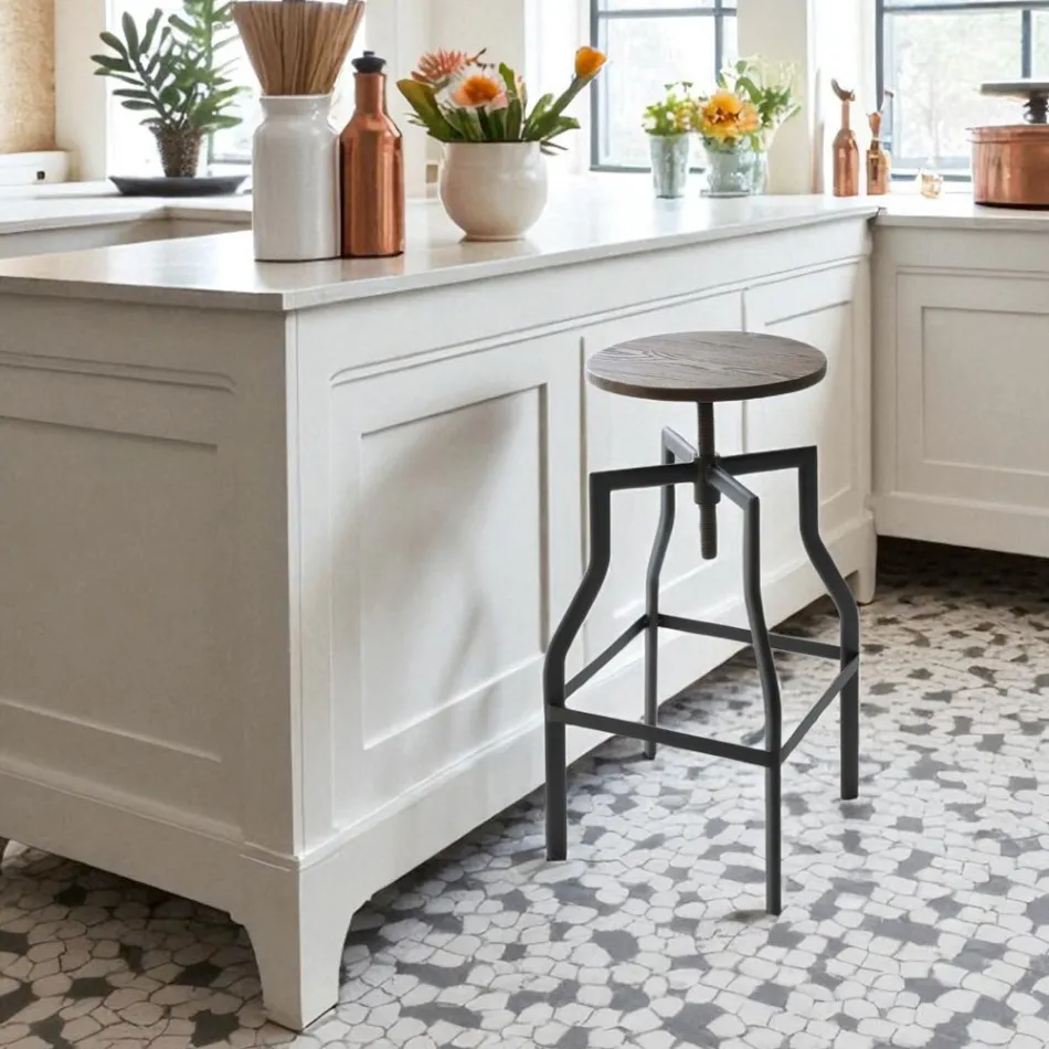 Moderne design kruk in metaal en hout verstelbaar Livorno2 Viadurini