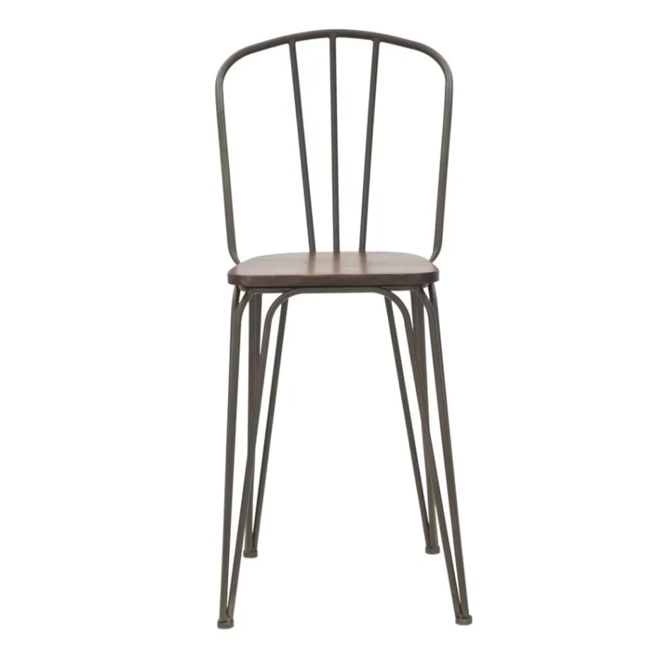 Moderne designkruk in industriële stijl in ijzer en hout, 2 stuks - Erika Viadurini