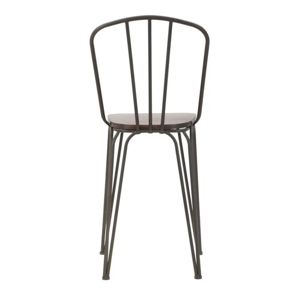 Moderne designkruk in industriële stijl in ijzer en hout, 2 stuks - Erika Viadurini