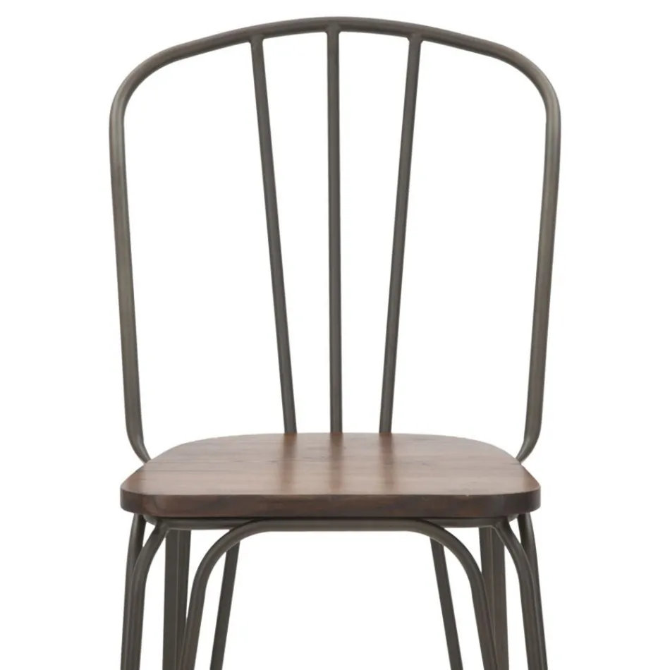 Moderne designkruk in industriële stijl in ijzer en hout, 2 stuks - Erika Viadurini