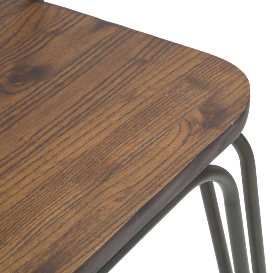 Moderne designkruk in industriële stijl in ijzer en hout, 2 stuks - Erika Viadurini