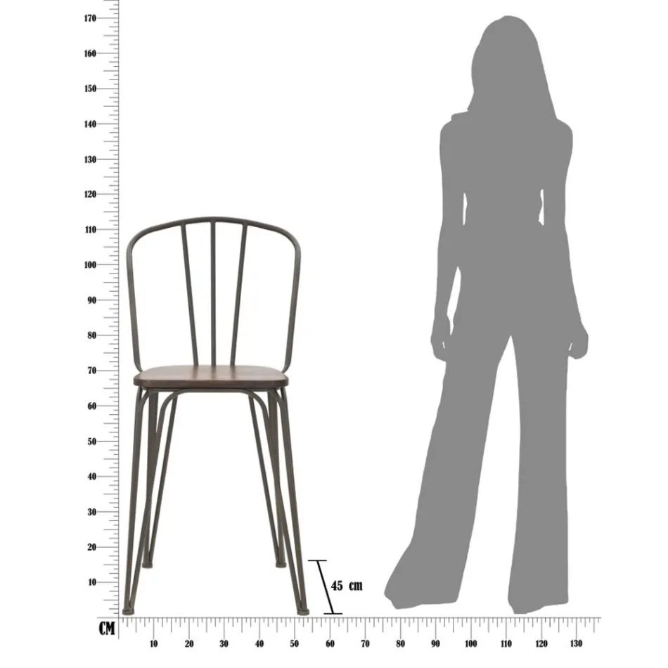 Moderne designkruk in industriële stijl in ijzer en hout, 2 stuks - Erika Viadurini