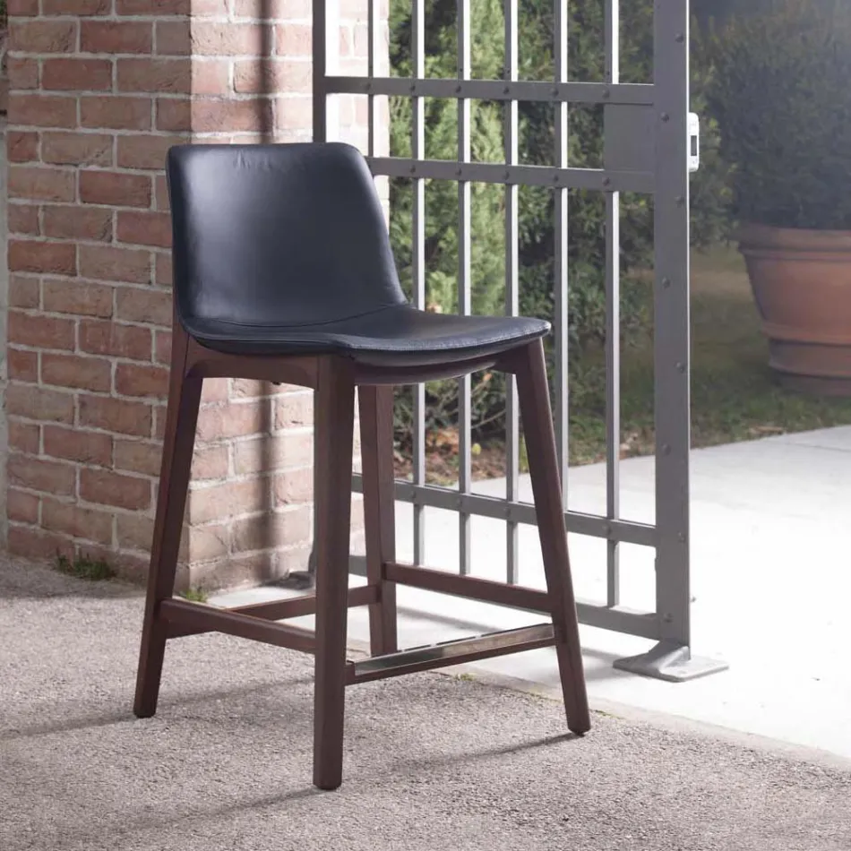 Vaste design keukenkruk in leer en hout Made in Italy - Rocco Viadurini