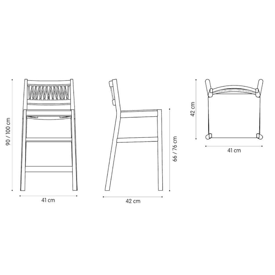 Kruk van massief beukenhout met gekleurd touwweefsel Made in Italy - Nora Viadurini
