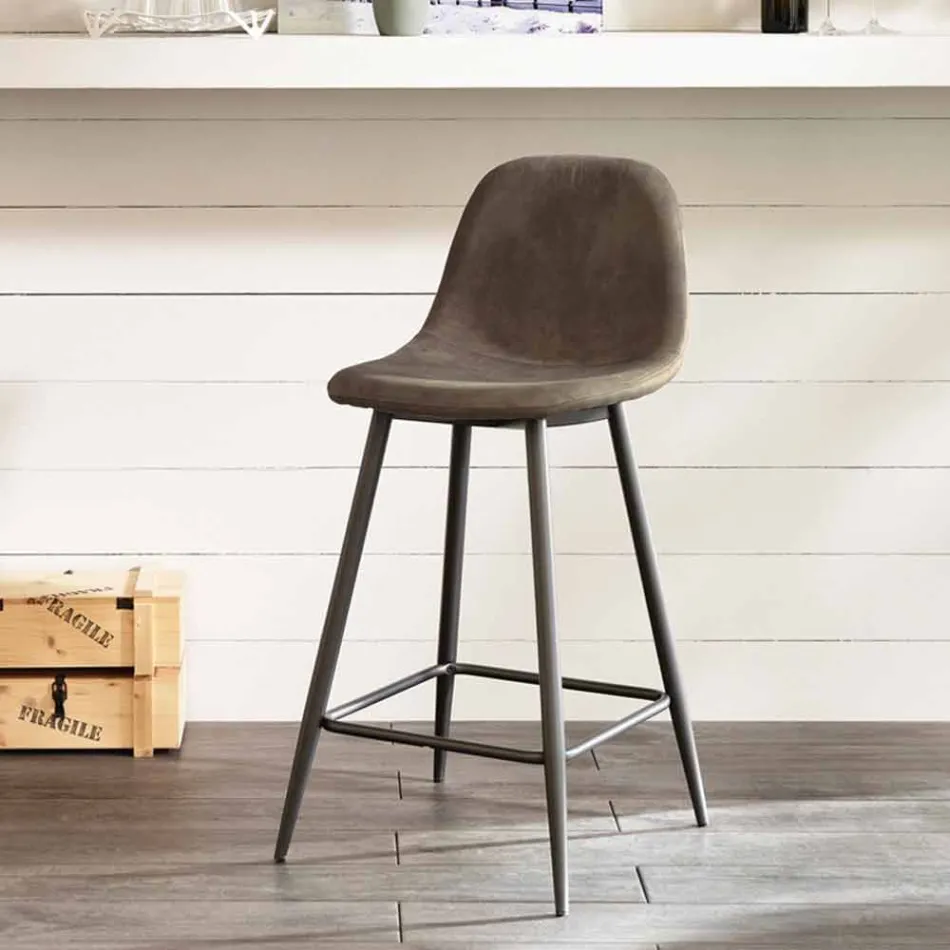 Kruk in leer en metaal modern design Gino Viadurini