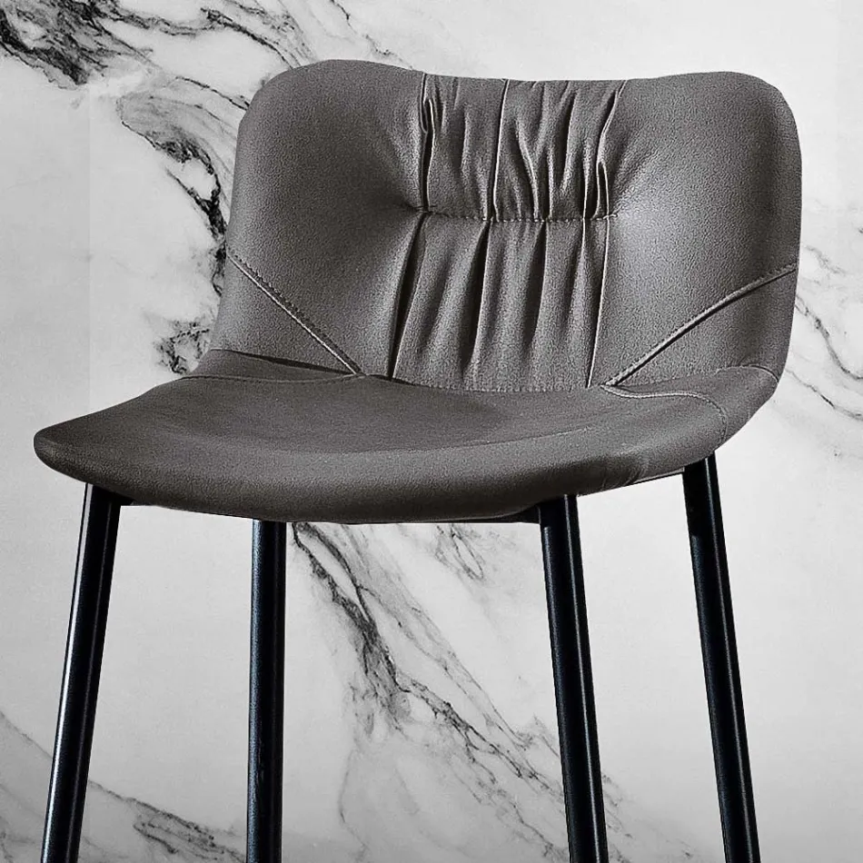 Kruk van vezelstof met leereffect en metaal Made in Italy - Gohan Viadurini