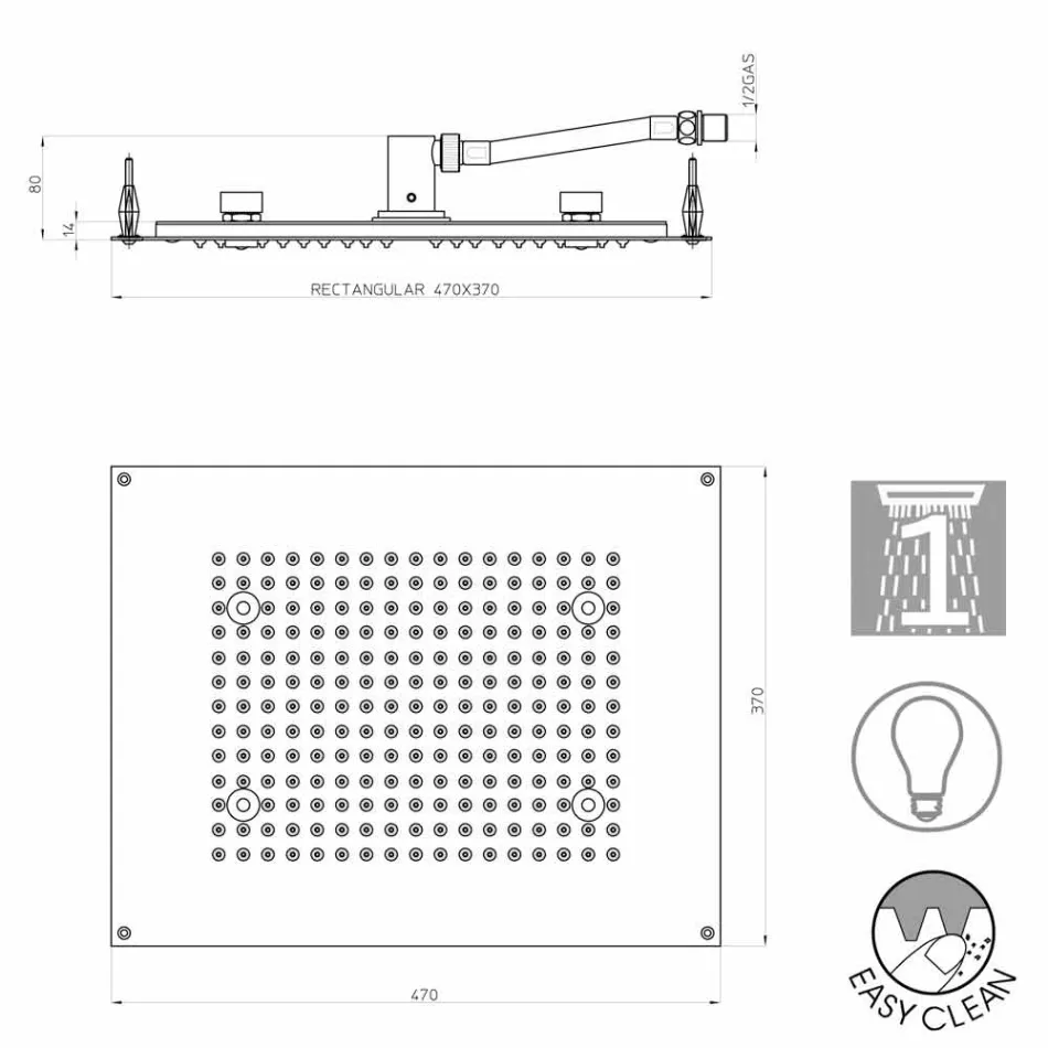 Hoofddouche Bossini Rechthoekige een jet met lichttherapie Viadurini