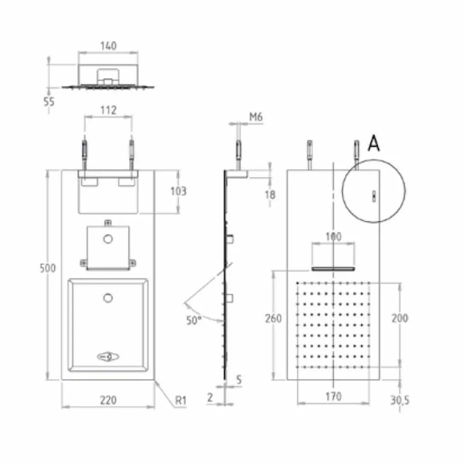 Stalen wanddouchekop met dubbele jet Made in Italy - Cartesio Viadurini