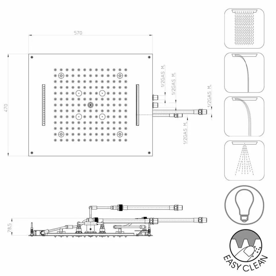 Hoofddouche modern vier-functie en chromotherapie Dream Viadurini