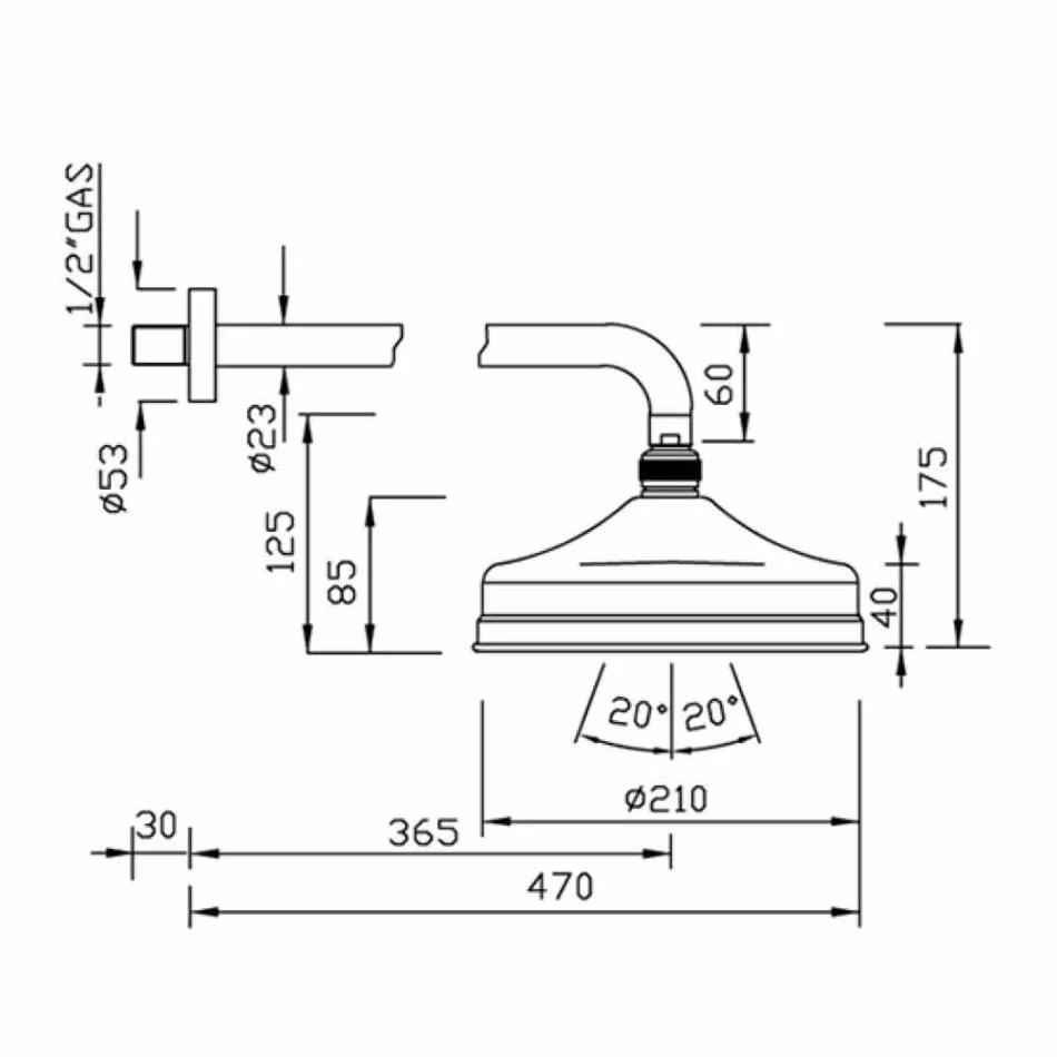 Messing enkele jet douchekop Klassiek ontwerp Made in Italy - Tenco Viadurini