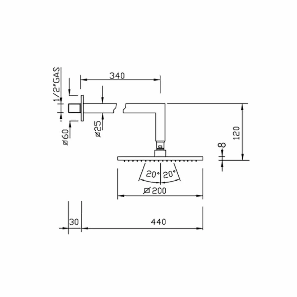 Vierkante stalen douchekop met messing douchearm Made in Italy - Sespo Viadurini