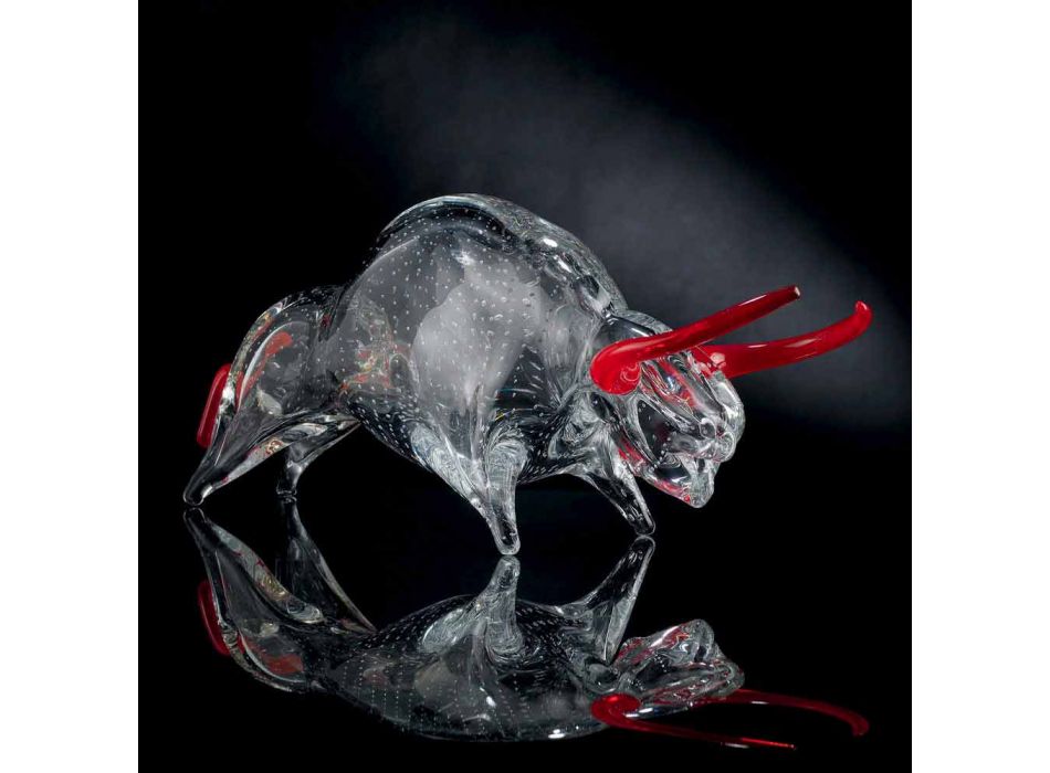 Stiervormig ornament in rood en transparant glas Made in Italy - Torero Viadurini