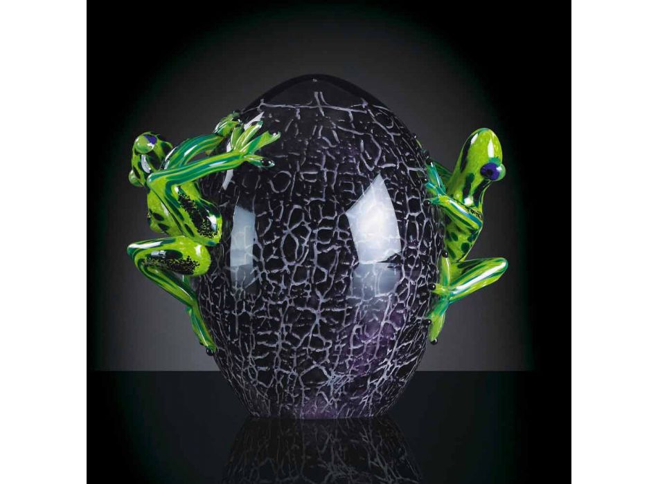 Eivormig ornament met kikkers in gekleurd glas Gemaakt in Italië - Huevo Viadurini
