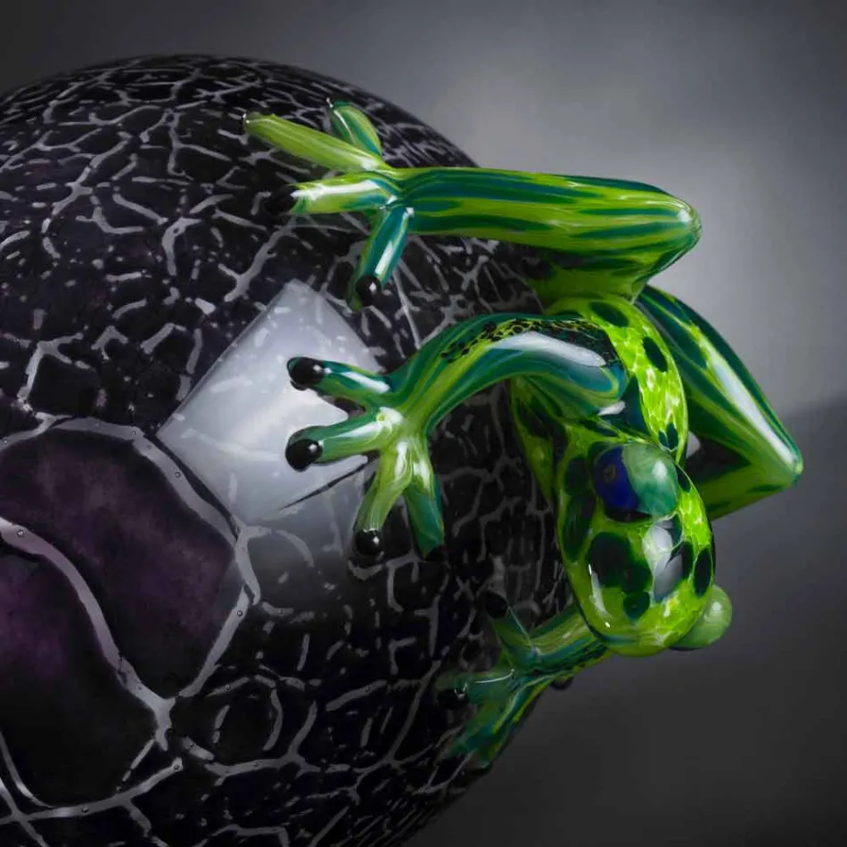 Eivormig ornament met kikkers in gekleurd glas Gemaakt in Italië - Huevo Viadurini