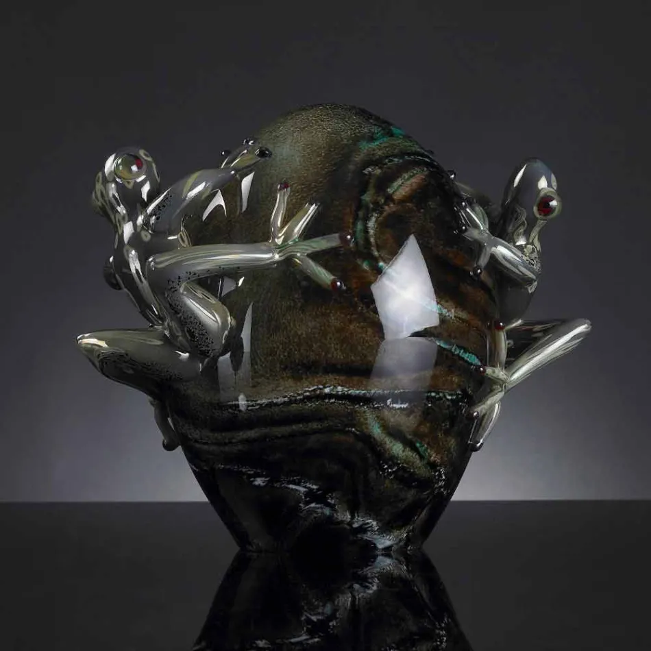 Eivormig glazen ornament met kikkers Made in Italy - Huevo Viadurini