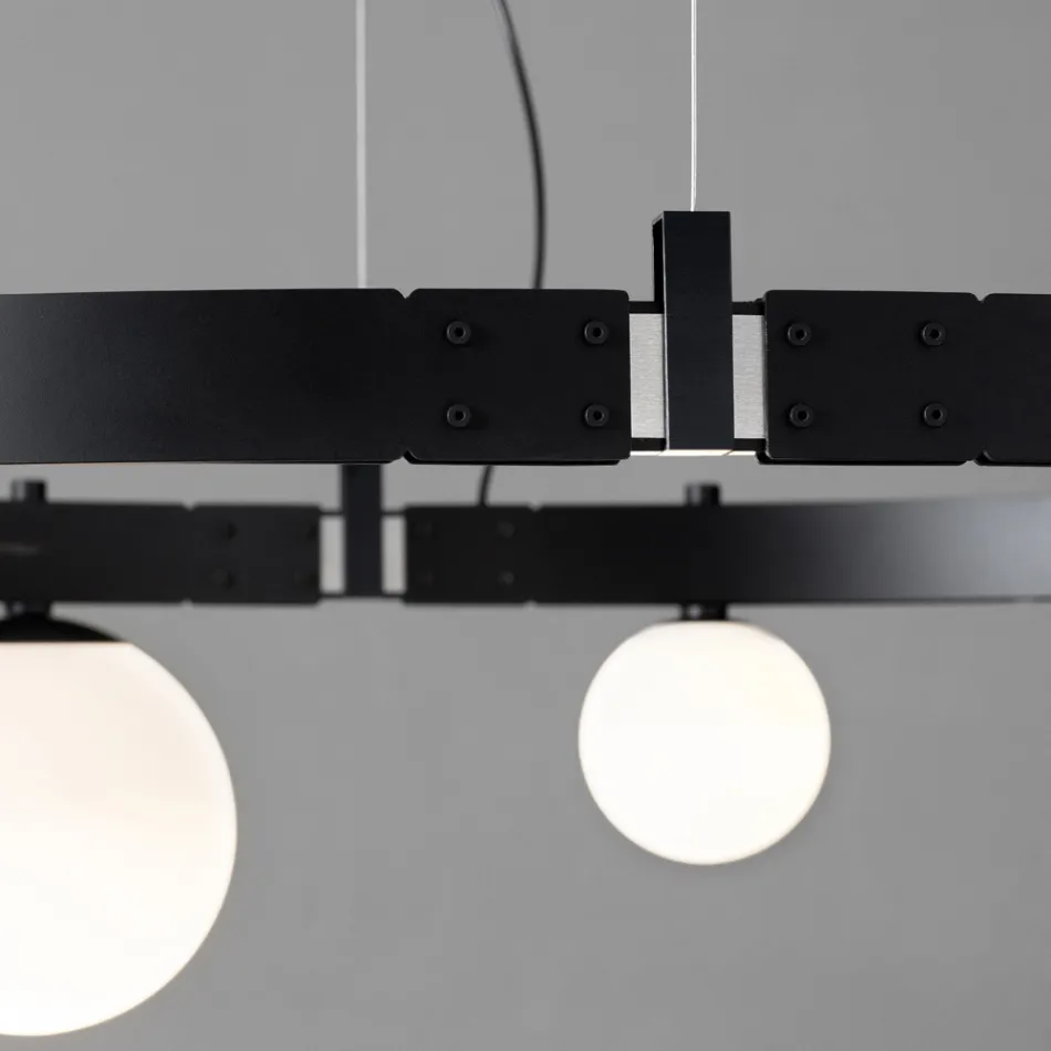 Ovale design ophanging in zwart aluminium met bollen en schijnwerpers - Exodus Viadurini