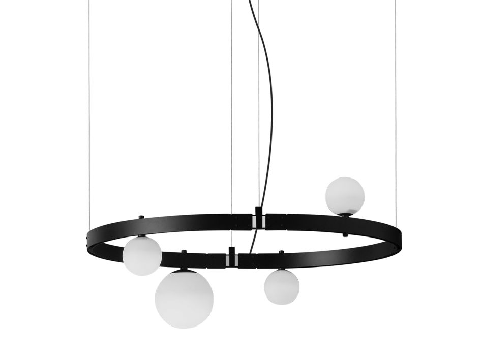 Ovale design ophanging in zwart aluminium met bollen en schijnwerpers - Exodus Viadurini