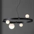 Ovale design ophanging in zwart aluminium met bollen en schijnwerpers - Exodus Viadurini