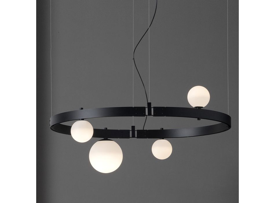 Ovale design ophanging in zwart aluminium met bollen en schijnwerpers - Exodus Viadurini