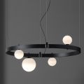 Ovale design ophanging in zwart aluminium met bollen en schijnwerpers - Exodus