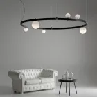 Ronde design ophanging in zwart aluminium met bollen en spots - Exodus Viadurini