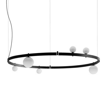 Ronde design ophanging in zwart aluminium met bollen en spots - Exodus Viadurini