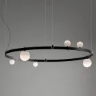 Ronde design ophanging in zwart aluminium met bollen en spots - Exodus Viadurini