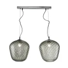 Hanglamp met twee lichtpunten en lineaire lichtbalk van glas en metaal, gemaakt in Italië - Elisia Viadurini