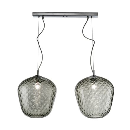 Hanglamp met twee lichtpunten en lineaire lichtbalk van glas en metaal, gemaakt in Italië - Elisia Viadurini