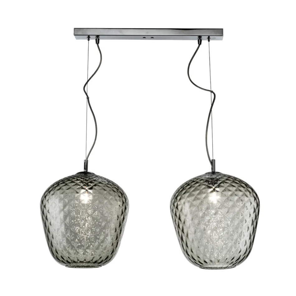 Hanglamp met twee lichtpunten en lineaire lichtbalk van glas en metaal, gemaakt in Italië - Elisia Viadurini