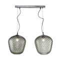 Hanglamp met twee lichtpunten en lineaire lichtbalk van glas en metaal, gemaakt in Italië - Elisia