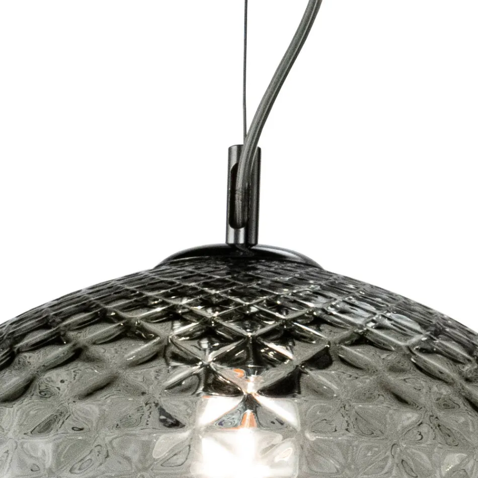 Hanglamp met twee lichtpunten en lineaire lichtbalk van glas en metaal, gemaakt in Italië - Elisia Viadurini