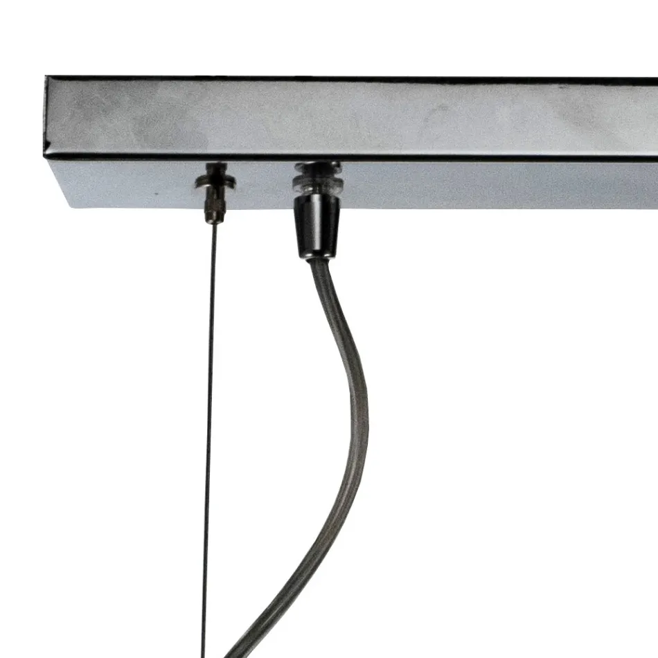 Hanglamp met twee lichtpunten en lineaire lichtbalk van glas en metaal, gemaakt in Italië - Elisia Viadurini