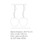 Hanglamp met twee lichtpunten en lineaire lichtbalk van glas en metaal, gemaakt in Italië - Elisia Viadurini