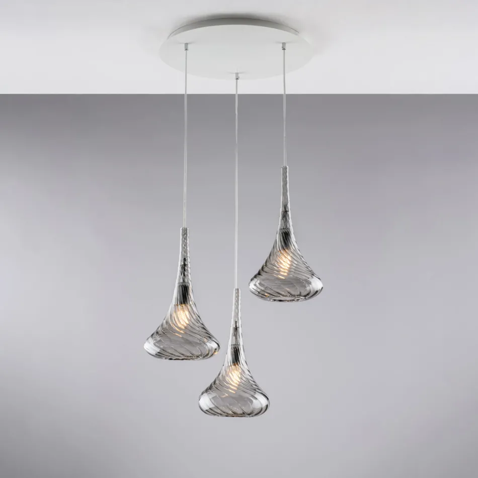 Hanglamp van ijzer met Pyrex-glas, gemaakt in Italië, voor interieurdecoratie - Corinto Viadurini