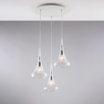 Hanglamp van ijzer met Pyrex-glas, gemaakt in Italië, voor interieurdecoratie - Corinto Viadurini
