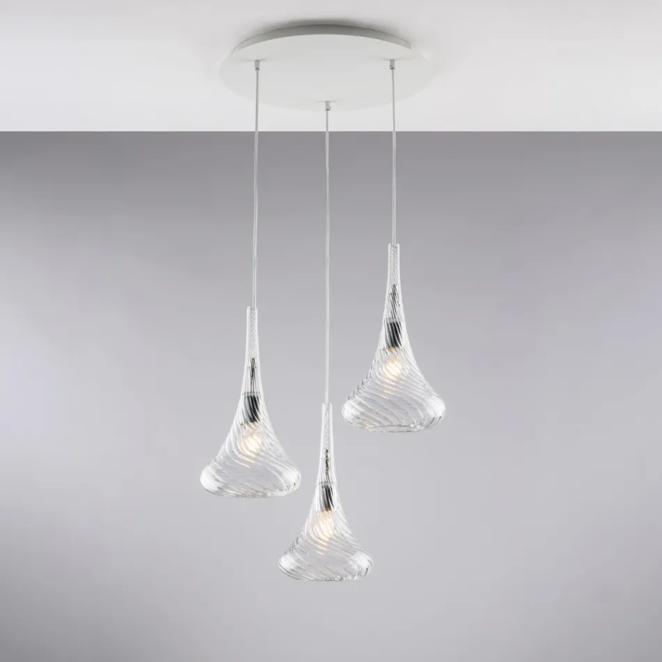Hanglamp van ijzer met Pyrex-glas, gemaakt in Italië, voor interieurdecoratie - Corinto Viadurini