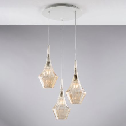 Hanglamp van ijzer met Pyrex-glas, gemaakt in Italië, voor interieurdecoratie - Olimpo Viadurini
